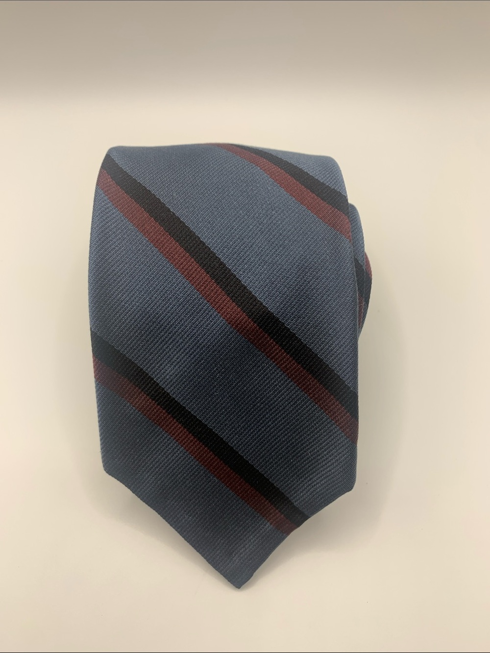 Vintage Polo by Ralph Lauren Blue Tie with Black and Burgundy Stripes